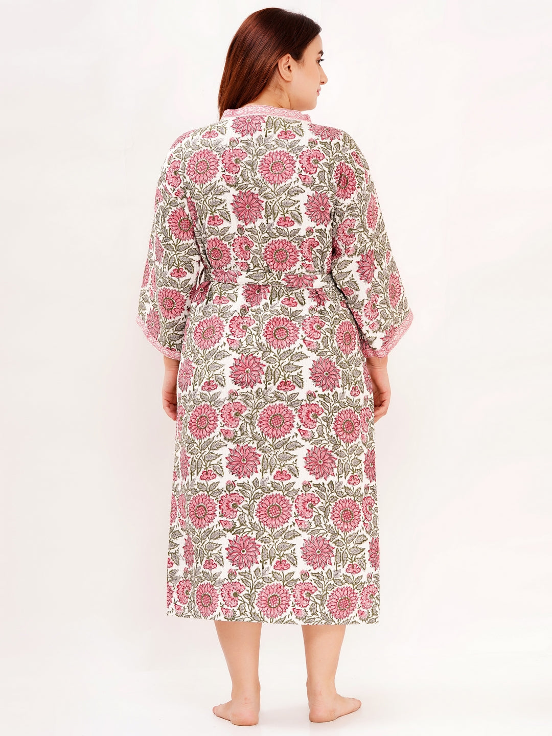 Unisex Block Printed Waffle Pure Cotton Full sleeves Bathrobe