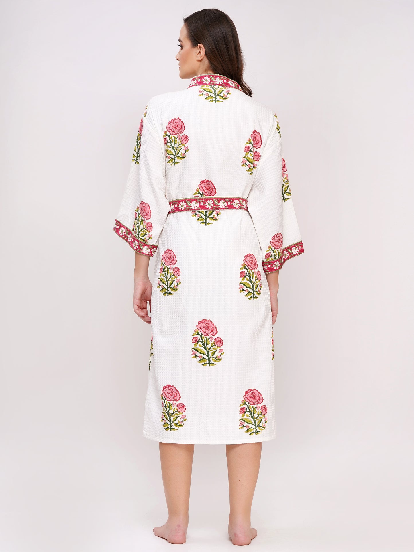 Unisex Block Printed Waffle Pure Cotton Full sleeves Bathrobe