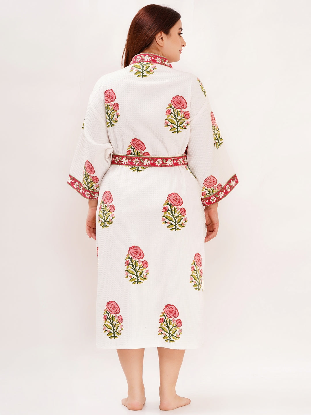 Unisex Block Printed Waffle Pure Cotton Full sleeves Bathrobe