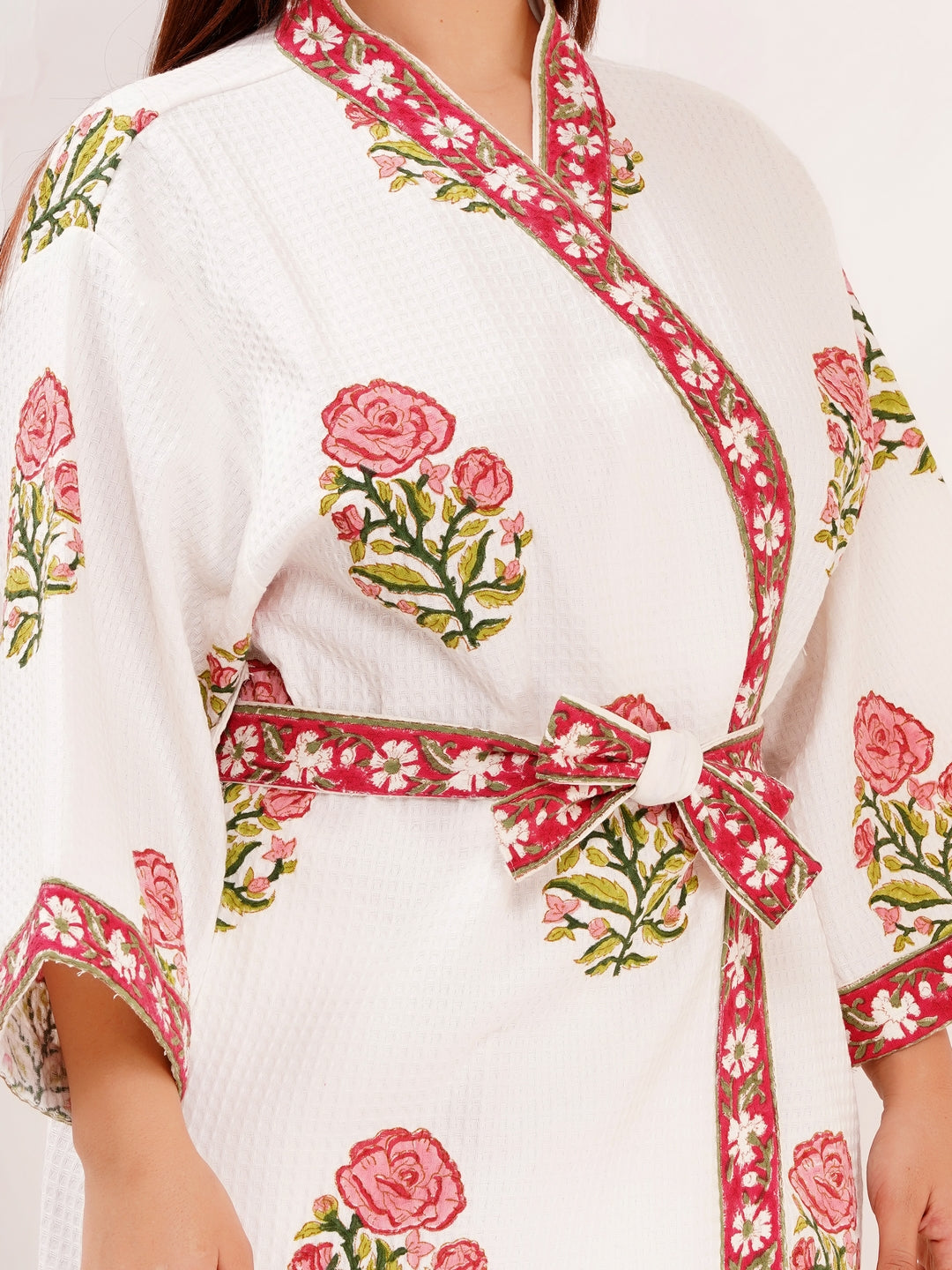 Unisex Block Printed Waffle Pure Cotton Full sleeves Bathrobe
