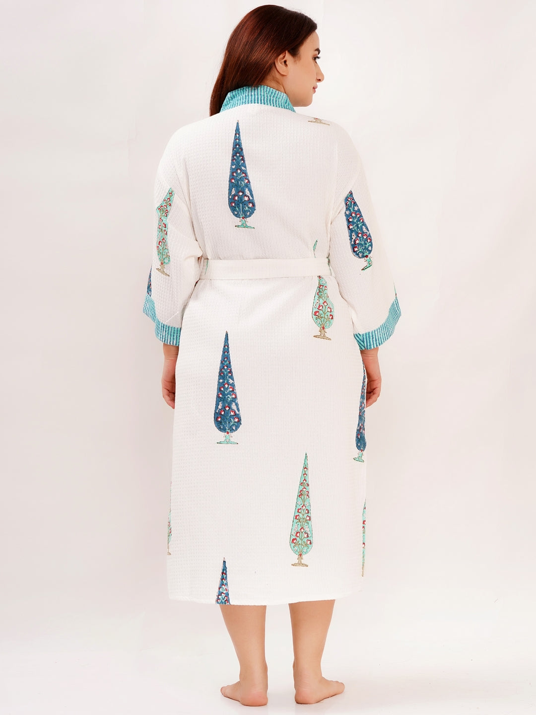 Unisex Block Printed Waffle Pure Cotton Full sleeves Bathrobe