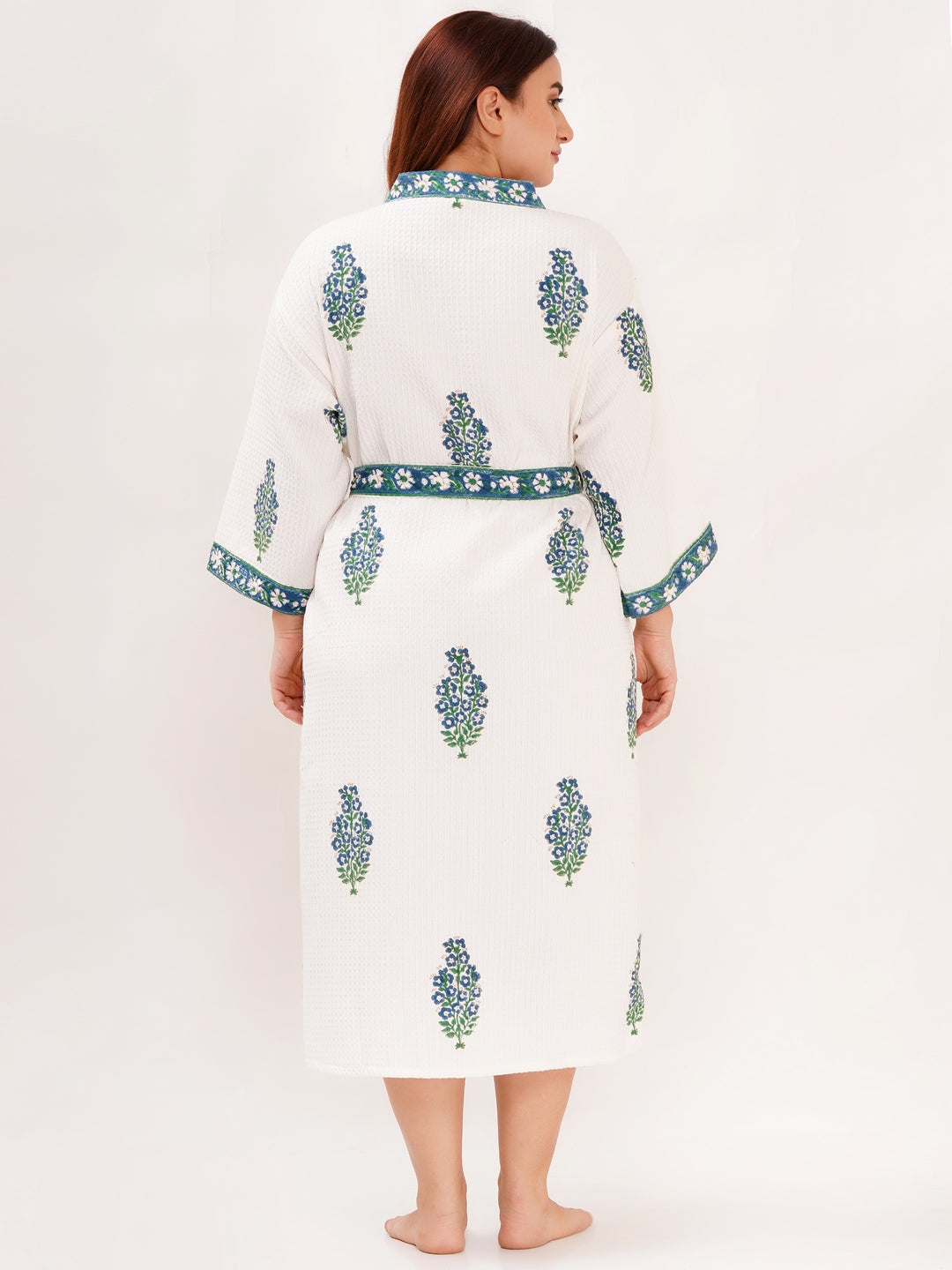 Unisex Block Printed Waffle Pure Cotton Full sleeves Bathrobe