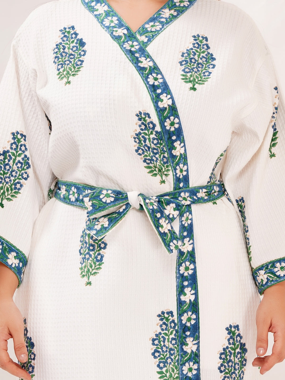 Unisex Block Printed Waffle Pure Cotton Full sleeves Bathrobe