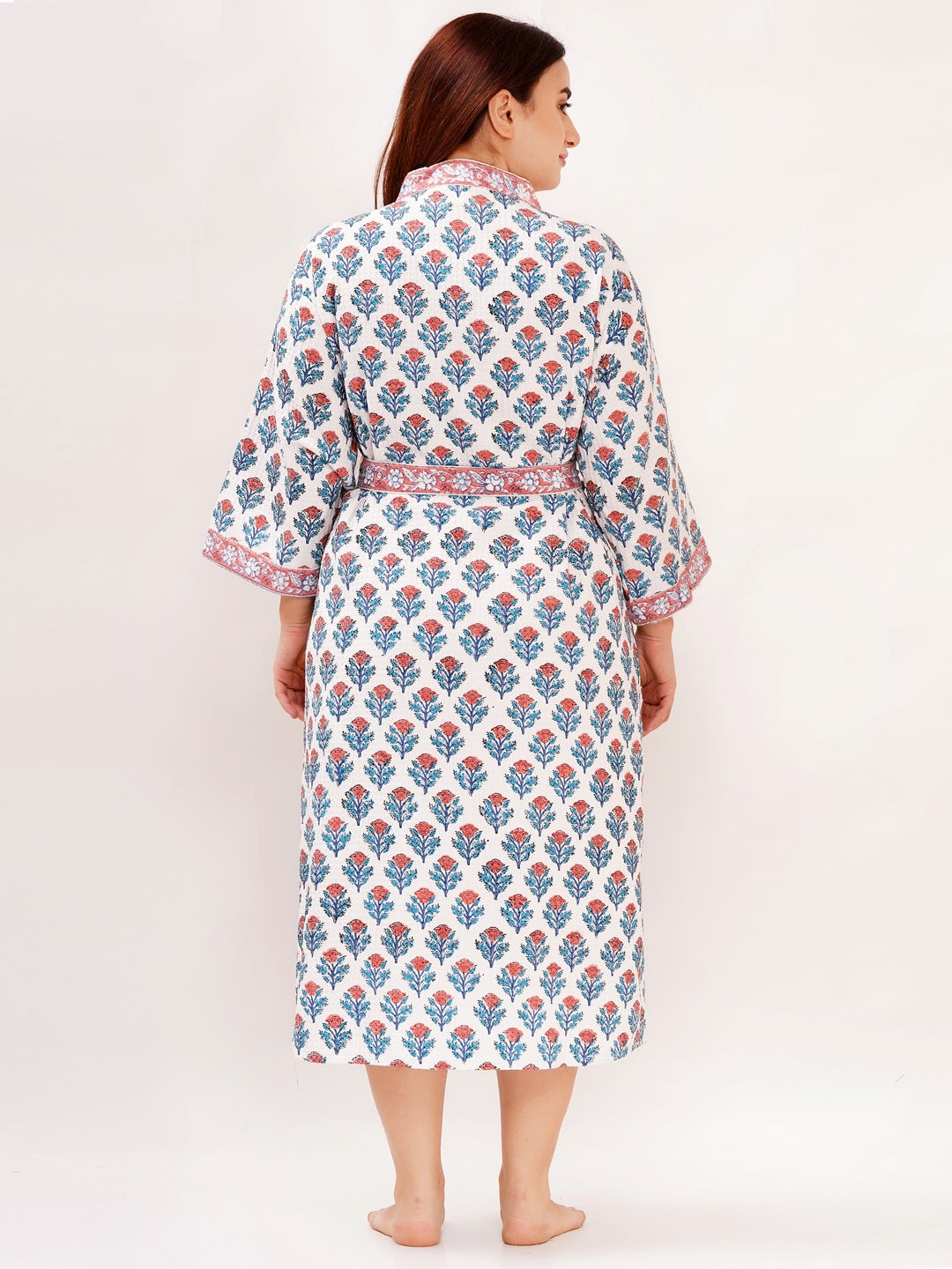 Unisex Block Printed Waffle Pure Cotton Full sleeves Bathrobe