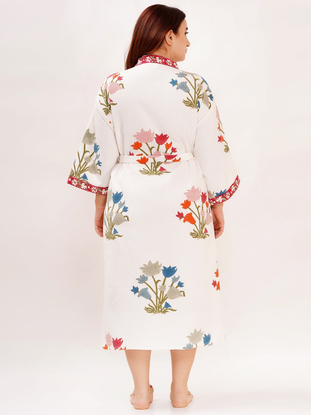 Unisex Block Printed Waffle Pure Cotton Full sleeves Bathrobe