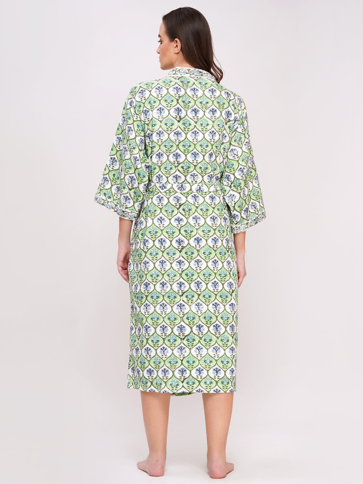 Unisex Block Printed Waffle Pure Cotton Full sleeves Bathrobe