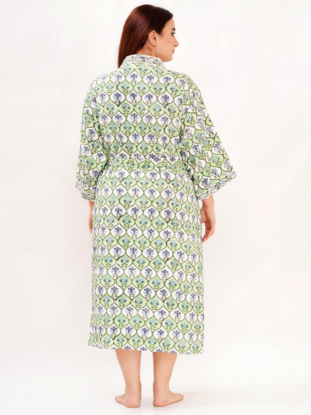 Unisex Block Printed Waffle Pure Cotton Full sleeves Bathrobe