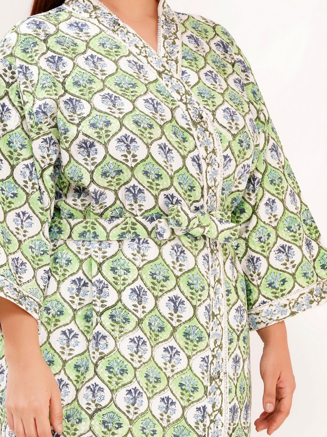Unisex Block Printed Waffle Pure Cotton Full sleeves Bathrobe
