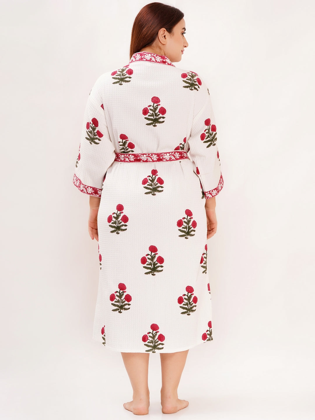 Unisex Block Printed Waffle Pure Cotton Full sleeves Bathrobe