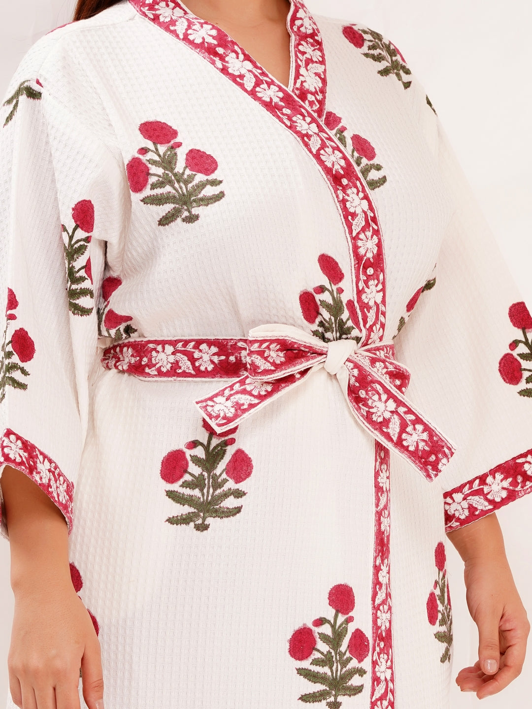 Unisex Block Printed Waffle Pure Cotton Full sleeves Bathrobe