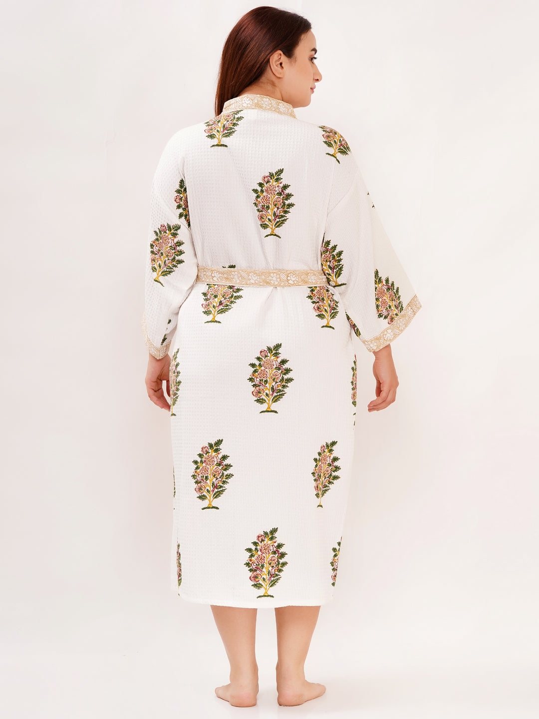 Unisex Block Printed Waffle Pure Cotton Full sleeves Bathrobe