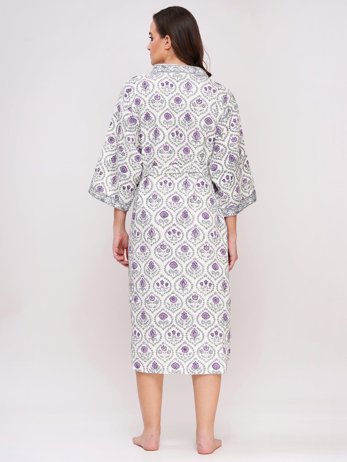 Unisex Block Printed Waffle Pure Cotton Full sleeves Bathrobe