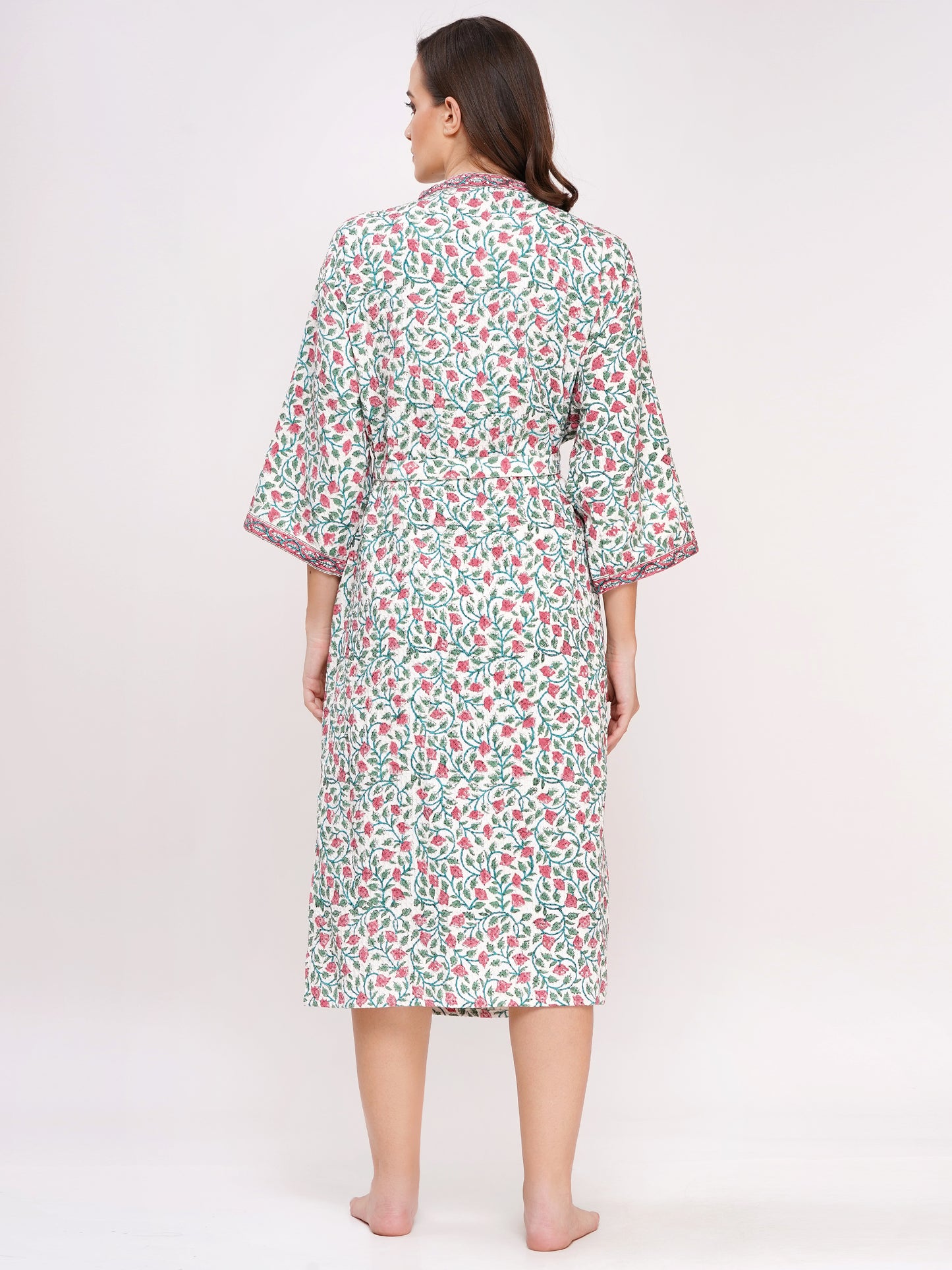 Unisex Block Printed Waffle Pure Cotton Full sleeves Bathrobe