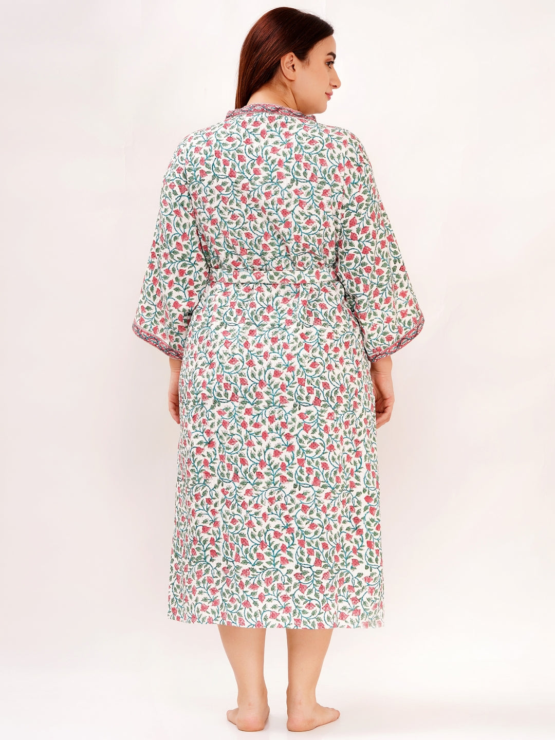 Unisex Block Printed Waffle Pure Cotton Full sleeves Bathrobe