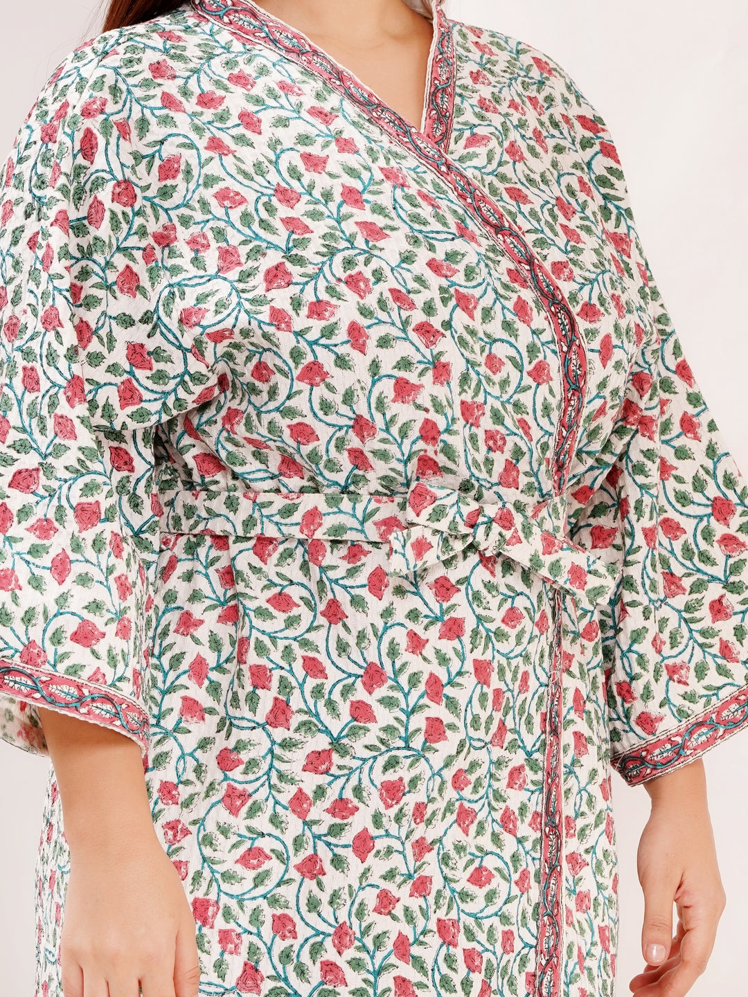 Unisex Block Printed Waffle Pure Cotton Full sleeves Bathrobe