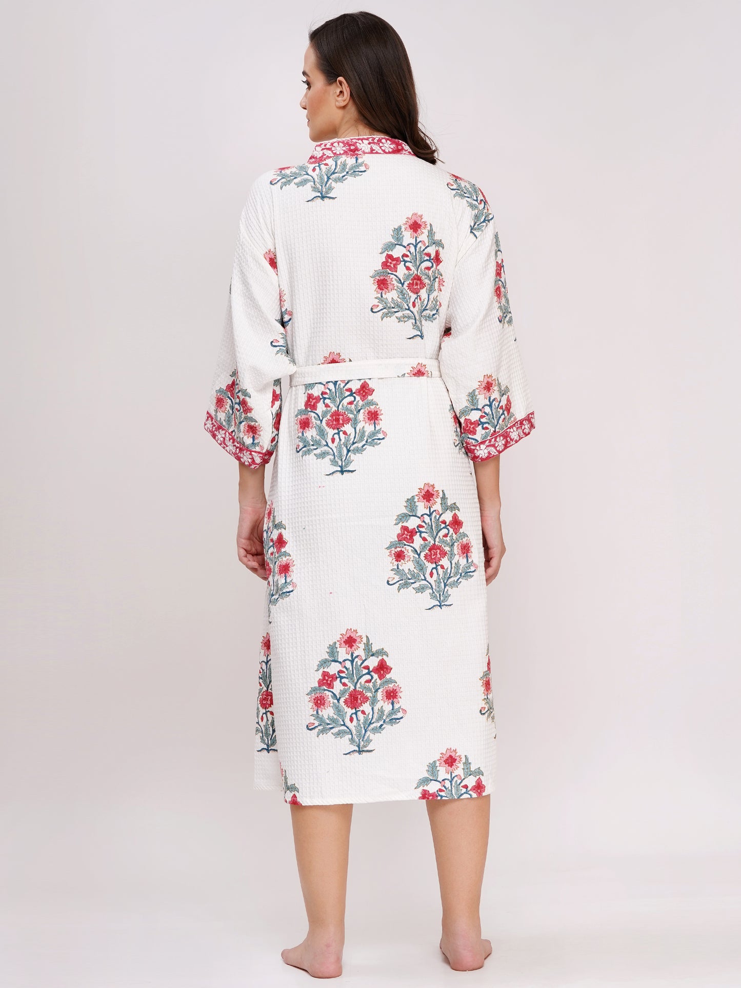 Unisex Block Printed Waffle Pure Cotton Full sleeves Bathrobe