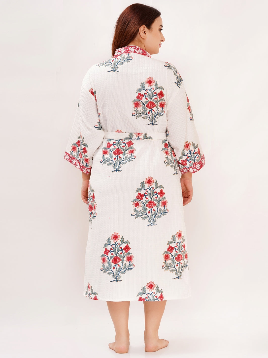 Unisex Block Printed Waffle Pure Cotton Full sleeves Bathrobe