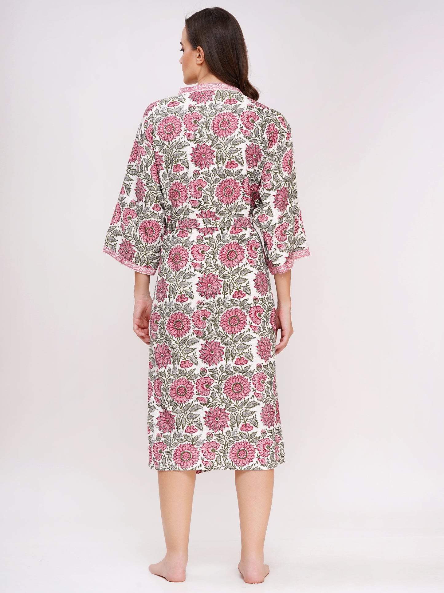 Unisex Block Printed Waffle Pure Cotton Full sleeves Bathrobe