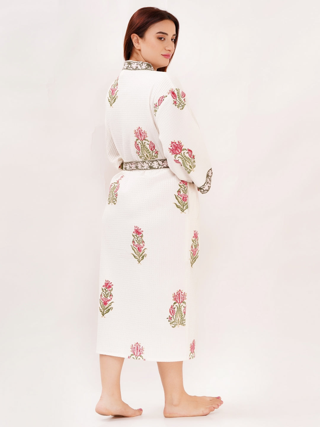 Unisex Block Printed Waffle Pure Cotton Full sleeves Bathrobe
