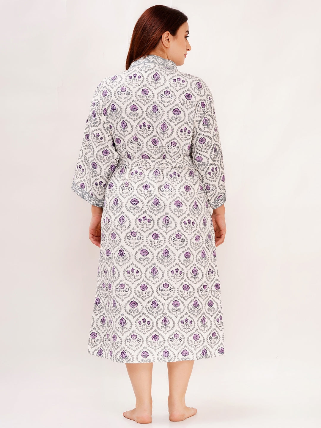 Unisex Block Printed Waffle Pure Cotton Full sleeves Bathrobe