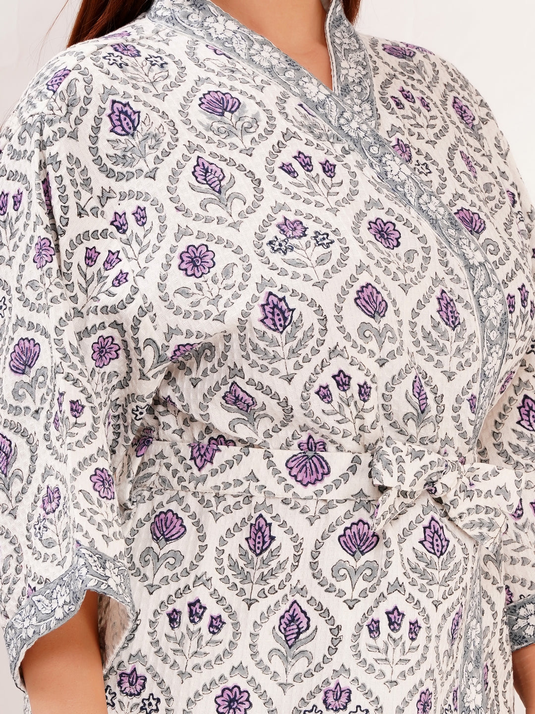 Unisex Block Printed Waffle Pure Cotton Full sleeves Bathrobe