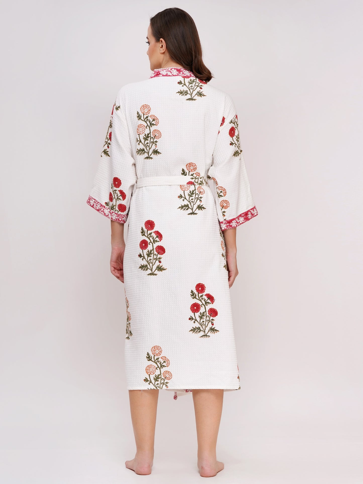 Unisex Block Printed Waffle Pure Cotton Full sleeves Bathrobe
