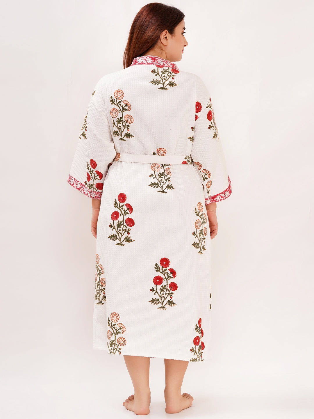 Unisex Block Printed Waffle Pure Cotton Full sleeves Bathrobe