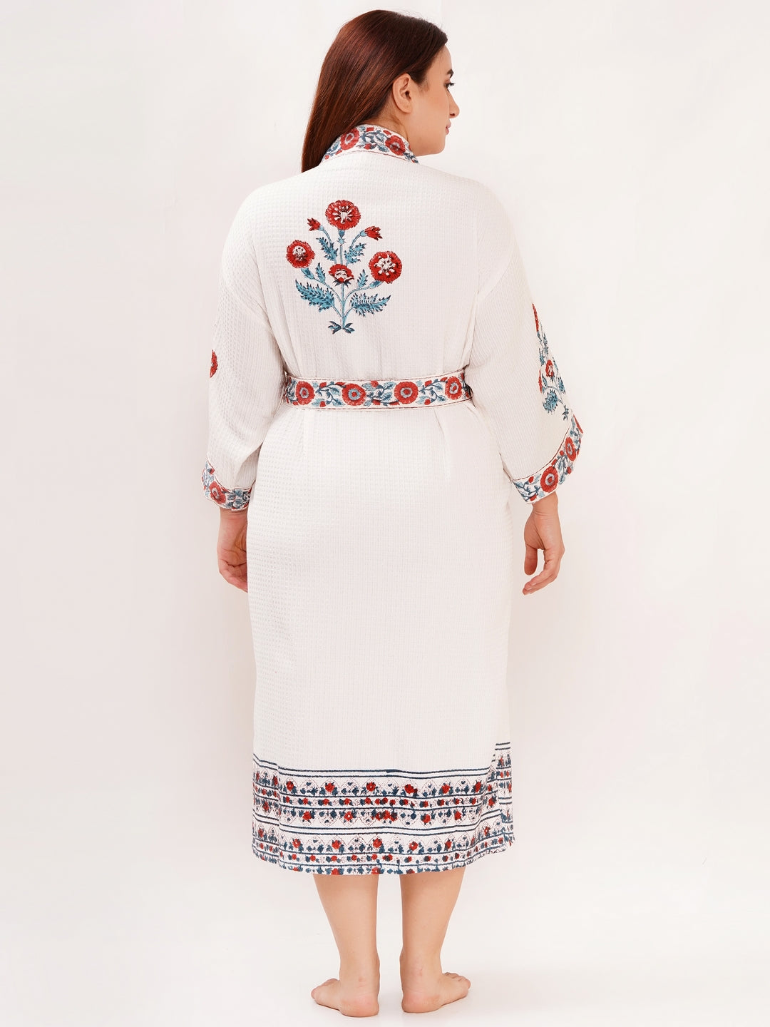 Unisex Block Printed Waffle Pure Cotton Full sleeves Bathrobe