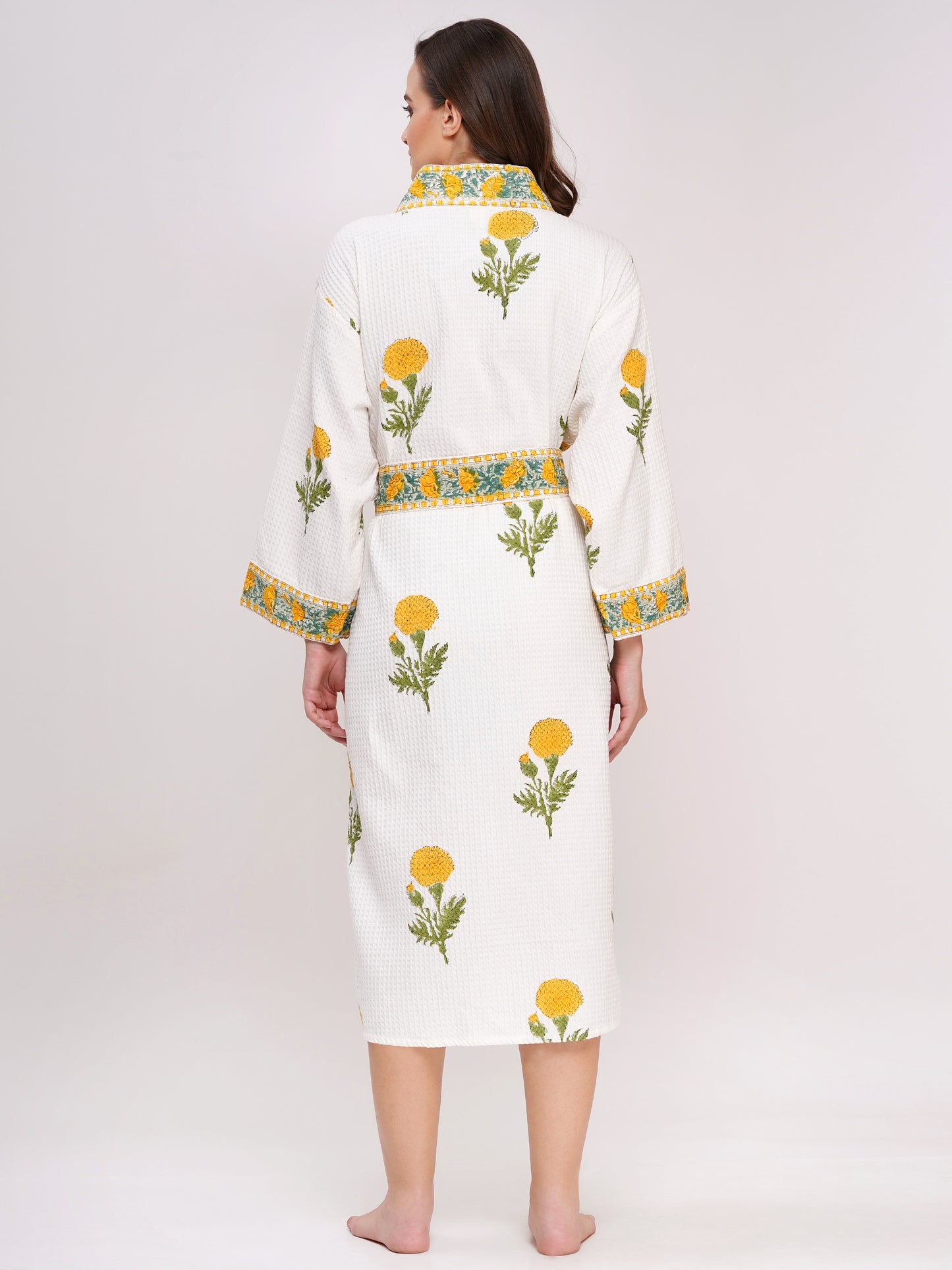 Unisex Block Printed Waffle Pure Cotton Full sleeves Bathrobe
