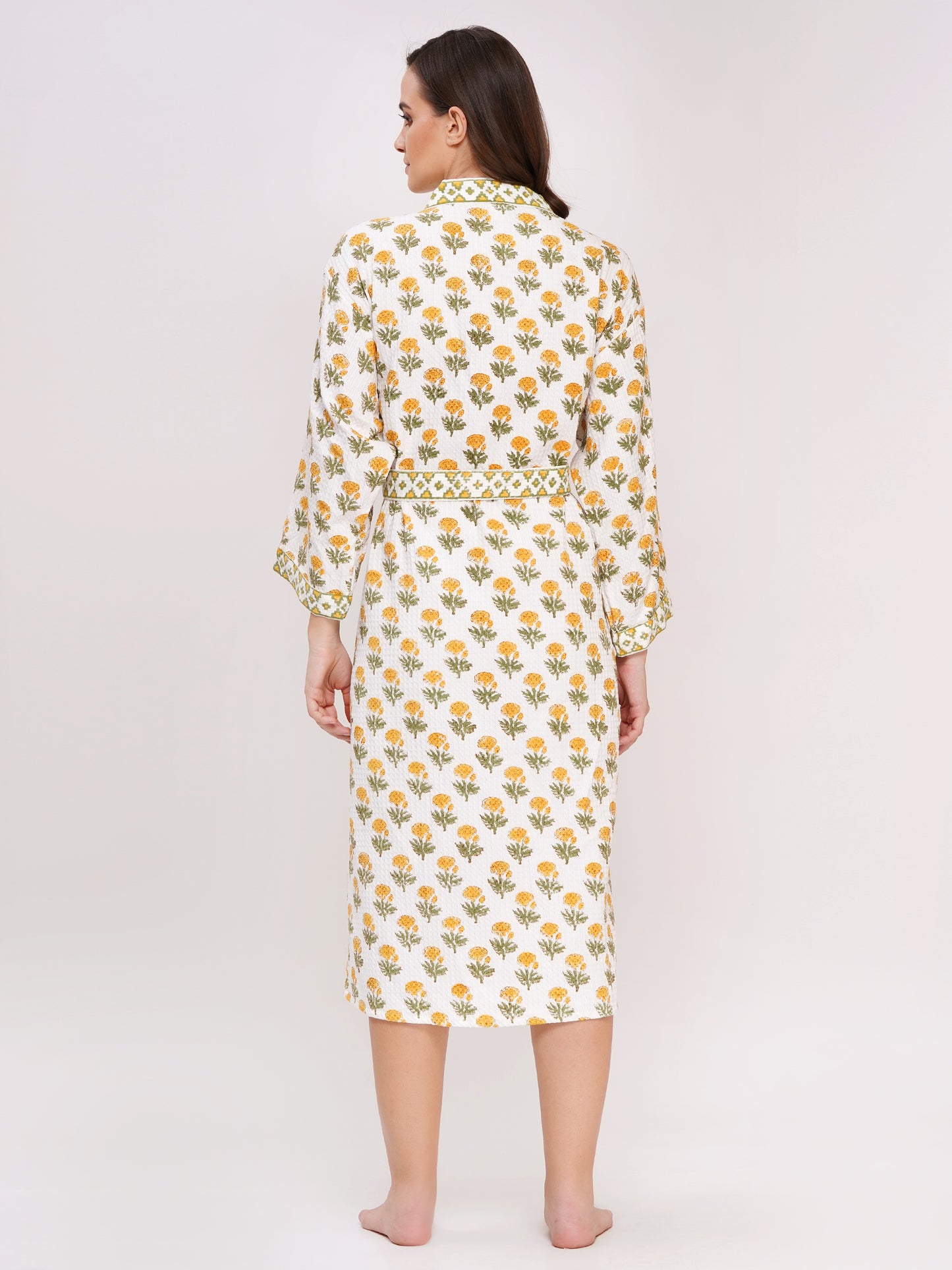 Unisex Block Printed Waffle Pure Cotton Full sleeves Bathrobe