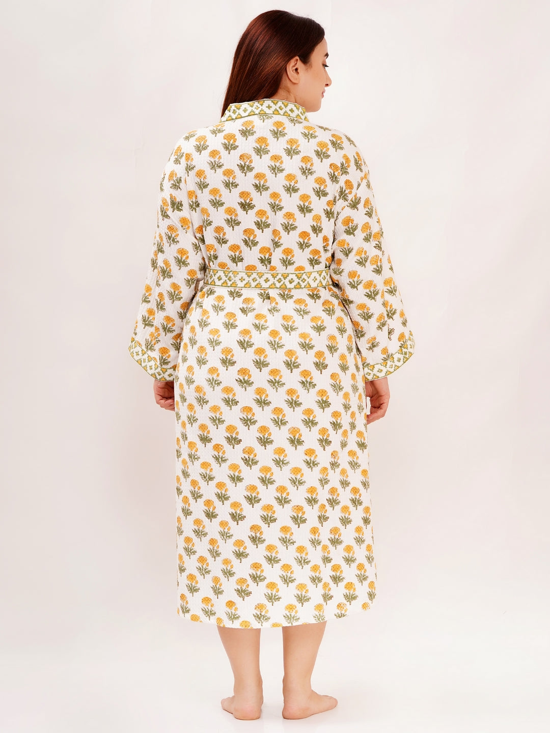 Unisex Block Printed Waffle Pure Cotton Full sleeves Bathrobe