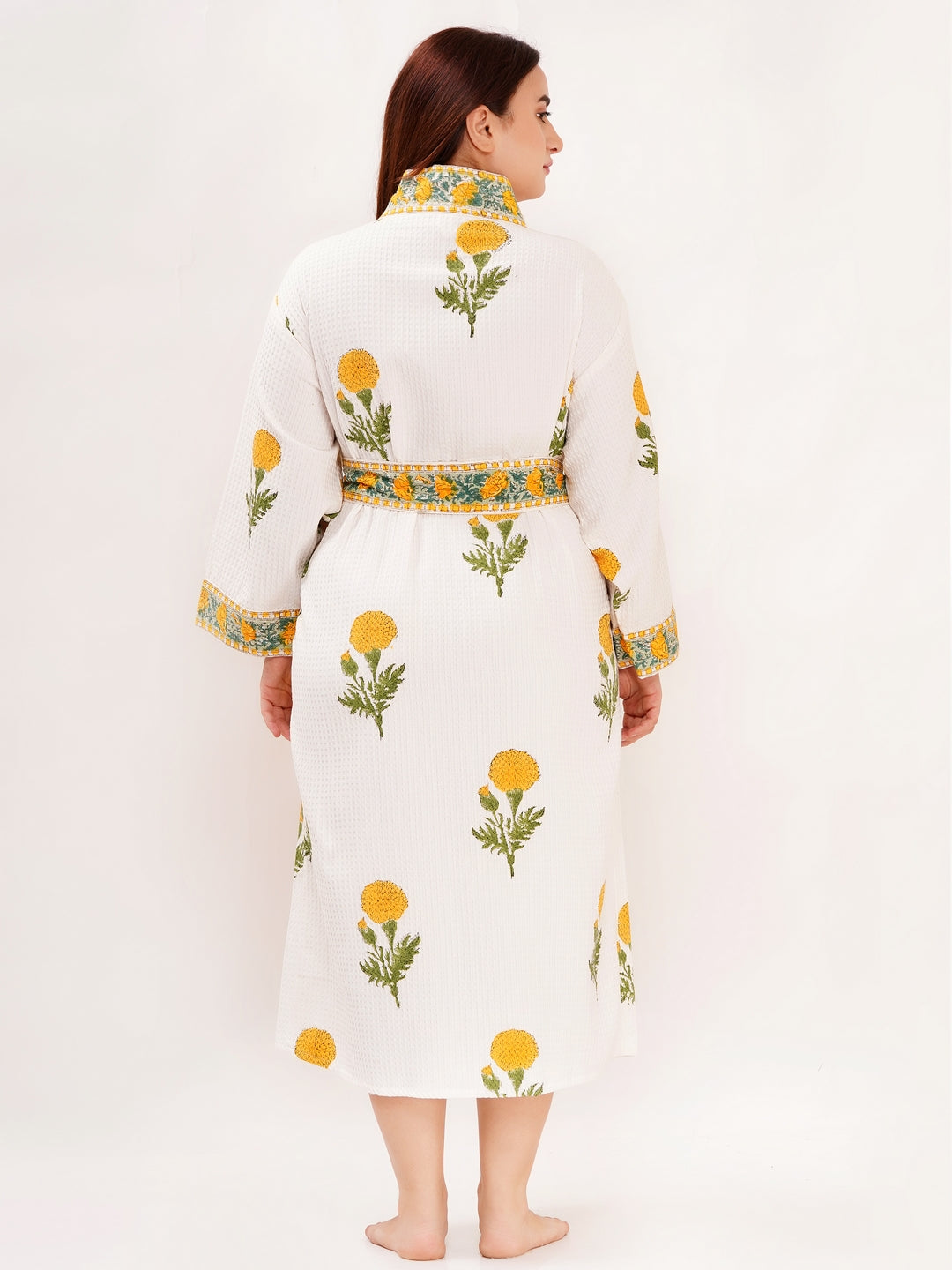 Unisex Block Printed Waffle Pure Cotton Full sleeves Bathrobe