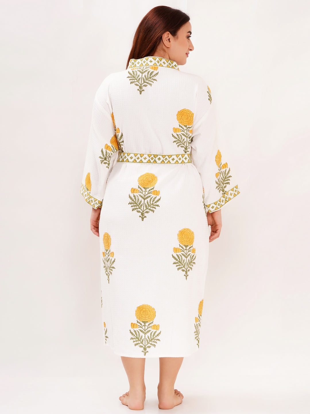 Unisex Block Printed Waffle Pure Cotton Full sleeves Bathrobe