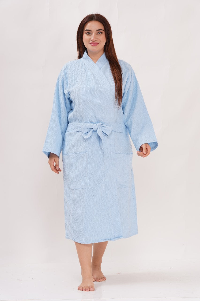 Pooak 100% Cotton Waffle Unisex Robe Sky Blue