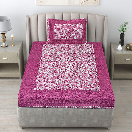 Poorak Jaipur Block Print Single Pink Bedsheet