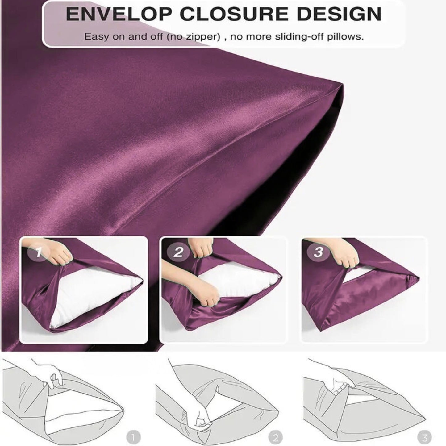 Poorak Elegant Satin Pillowcase – Soft, Shiny, Durable, Skin-Friendly, and Perfect for Bedroom Decor