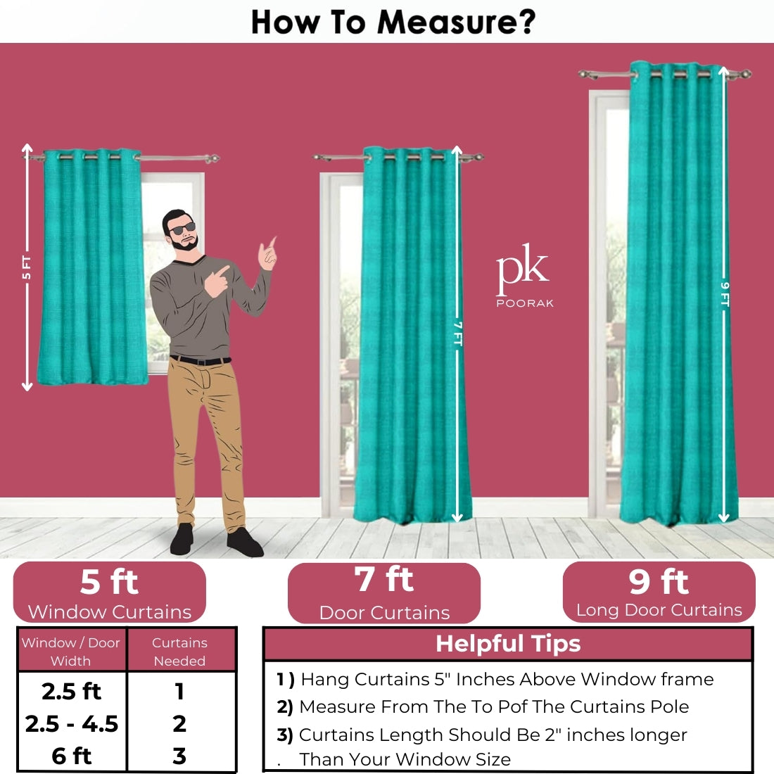 Poorak 1 Pieces Geometric Blue Panel Eyelet Polyester Window Curtains 5 Feet
