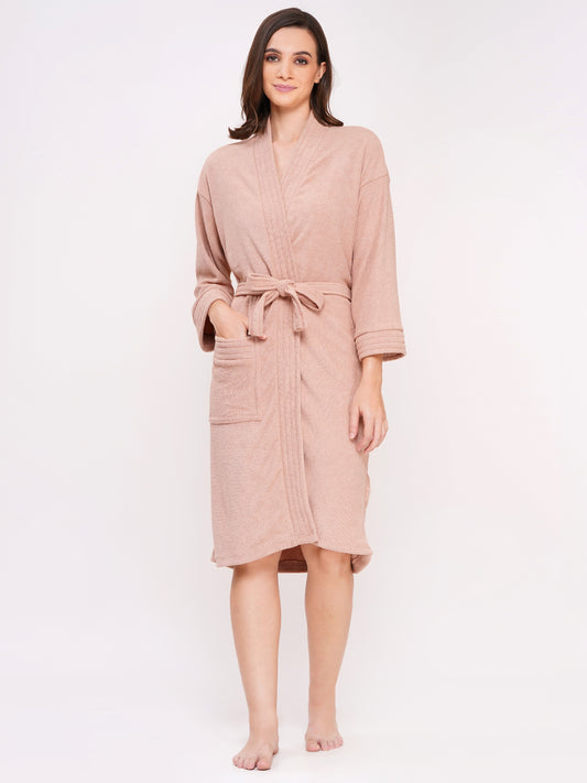 Poorak Double Terry Bathrobe (Free Size, Solid Color, Full Sleeve) – Soft, Absorbent & Comfortable Unisex Robe for Home, Spa & Everyday Use