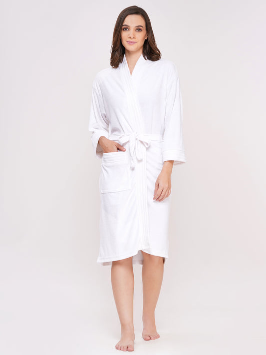 Poorak Terry Bathrobe (Free Size, Solid Color, Full Sleeve) – Soft, Absorbent & Comfortable Unisex Robe for Home, Spa & Everyday Use