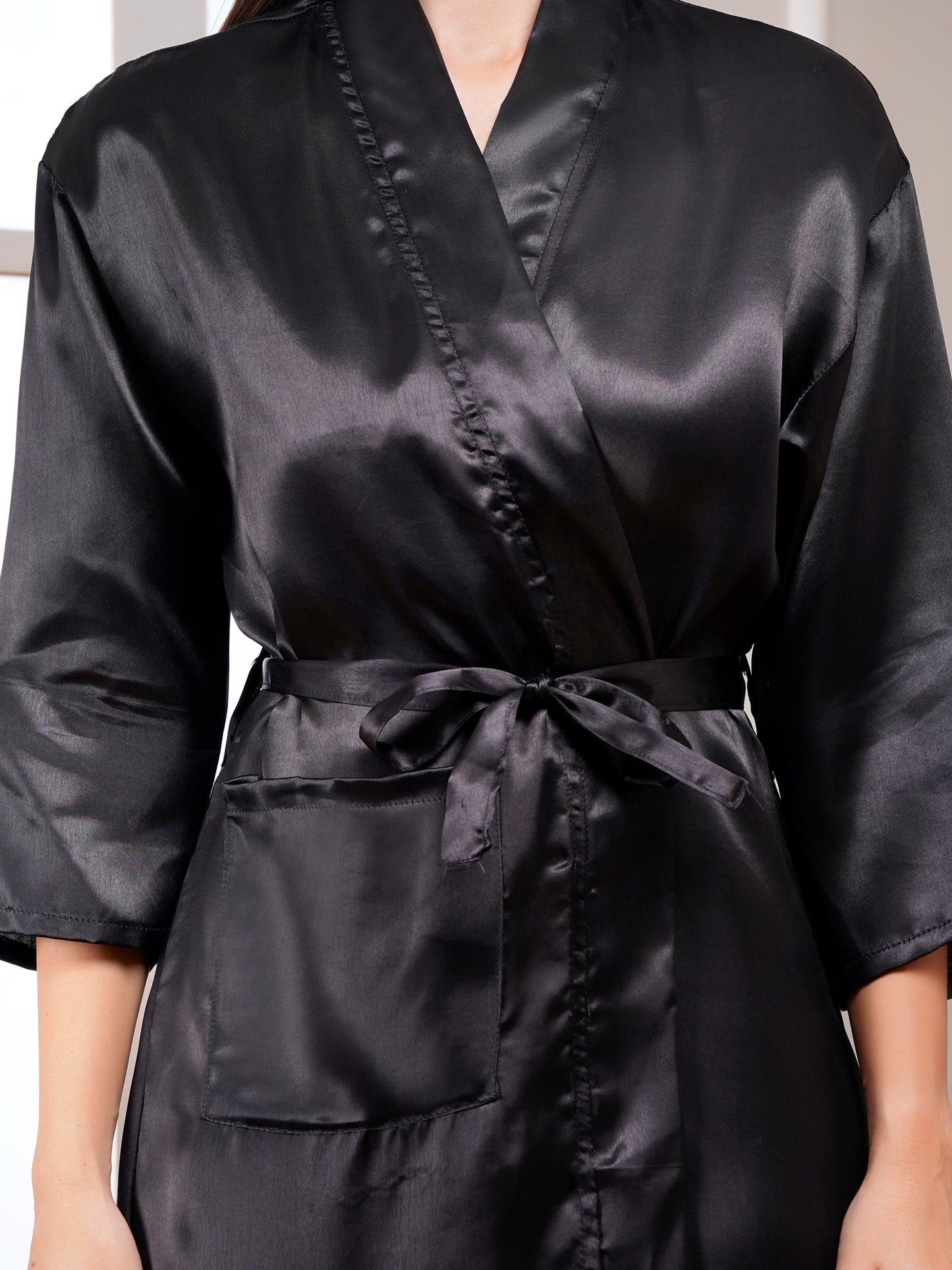 Poorak Premium Satin Full Sleeve Solid Bathrobe | Elegant Unisex Loungewear for Home & Spa