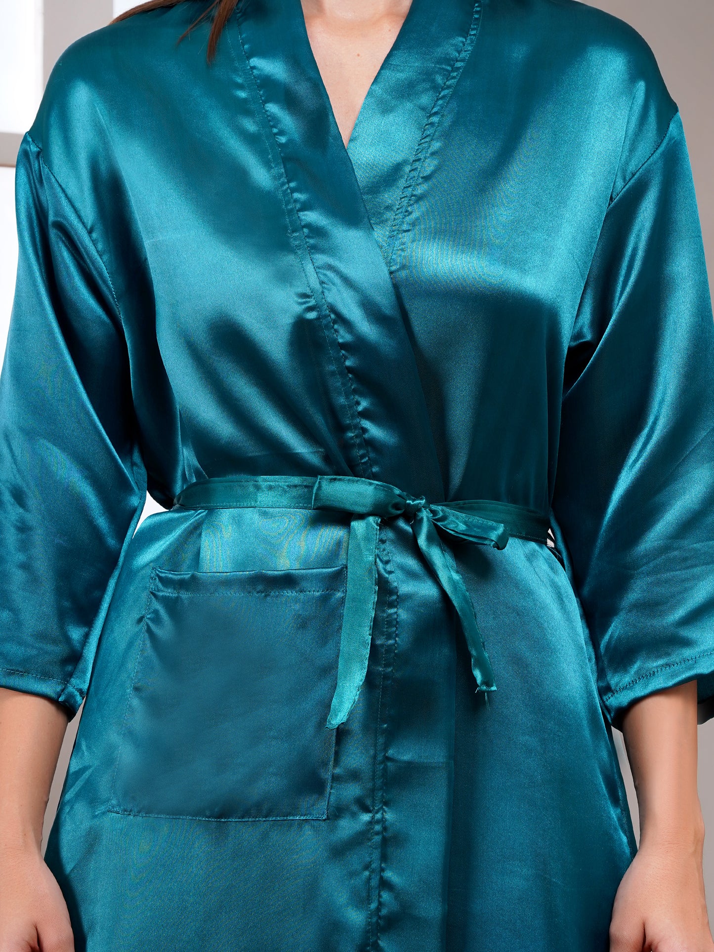 Poorak Premium Satin Full Sleeve Solid Bathrobe | Elegant Unisex Loungewear for Home & Spa