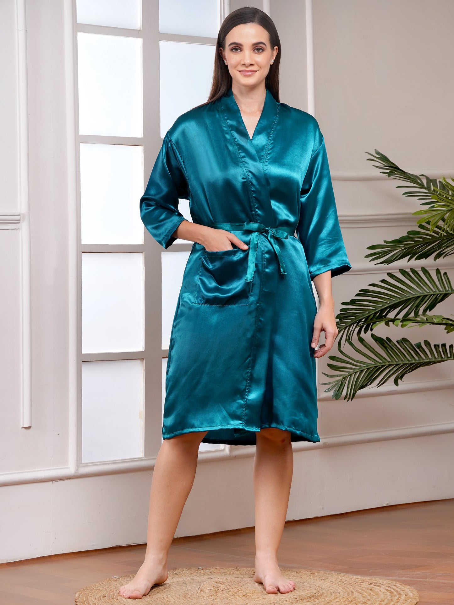 Poorak Premium Satin Full Sleeve Solid Bathrobe | Elegant Unisex Loungewear for Home & Spa