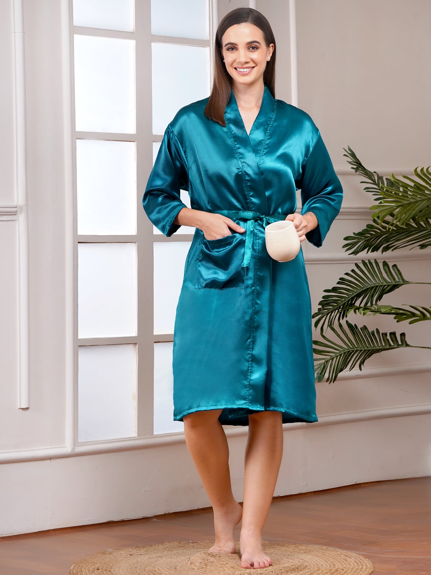Poorak Premium Satin Full Sleeve Solid Bathrobe | Elegant Unisex Loungewear for Home & Spa