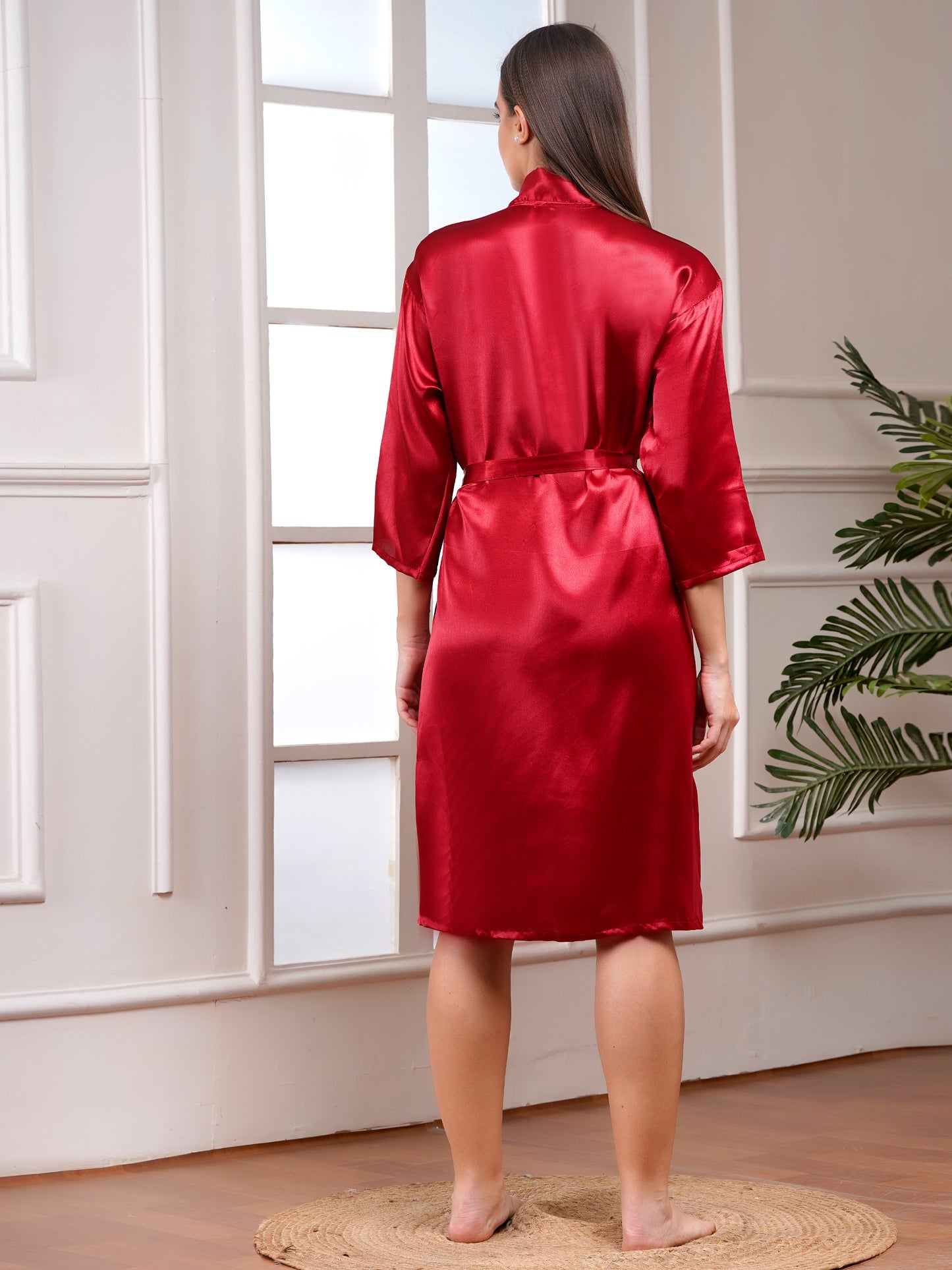 Poorak Premium Satin Full Sleeve Solid Bathrobe | Elegant Unisex Loungewear for Home & Spa