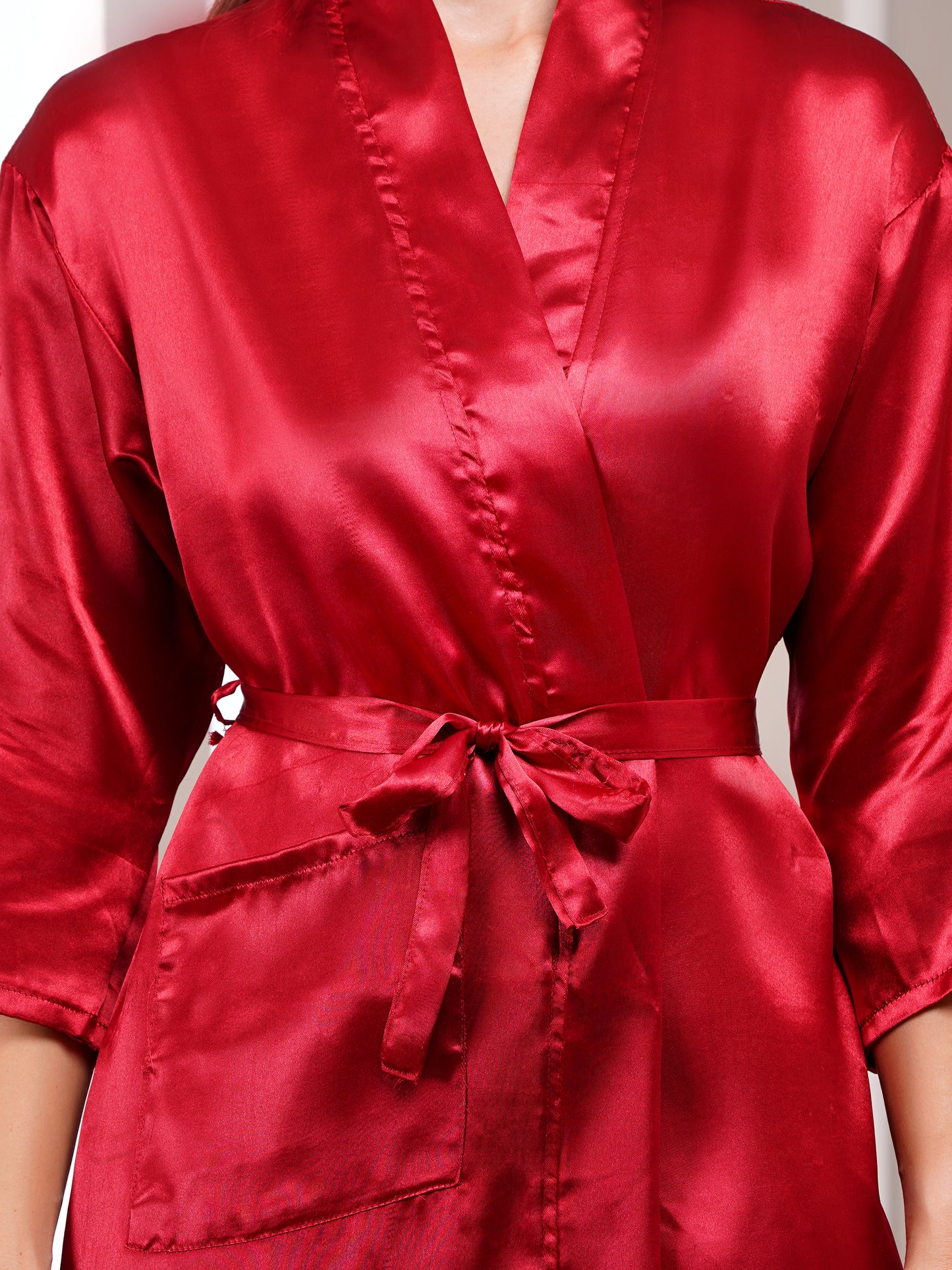 Poorak Premium Satin Full Sleeve Solid Bathrobe | Elegant Unisex Loungewear for Home & Spa