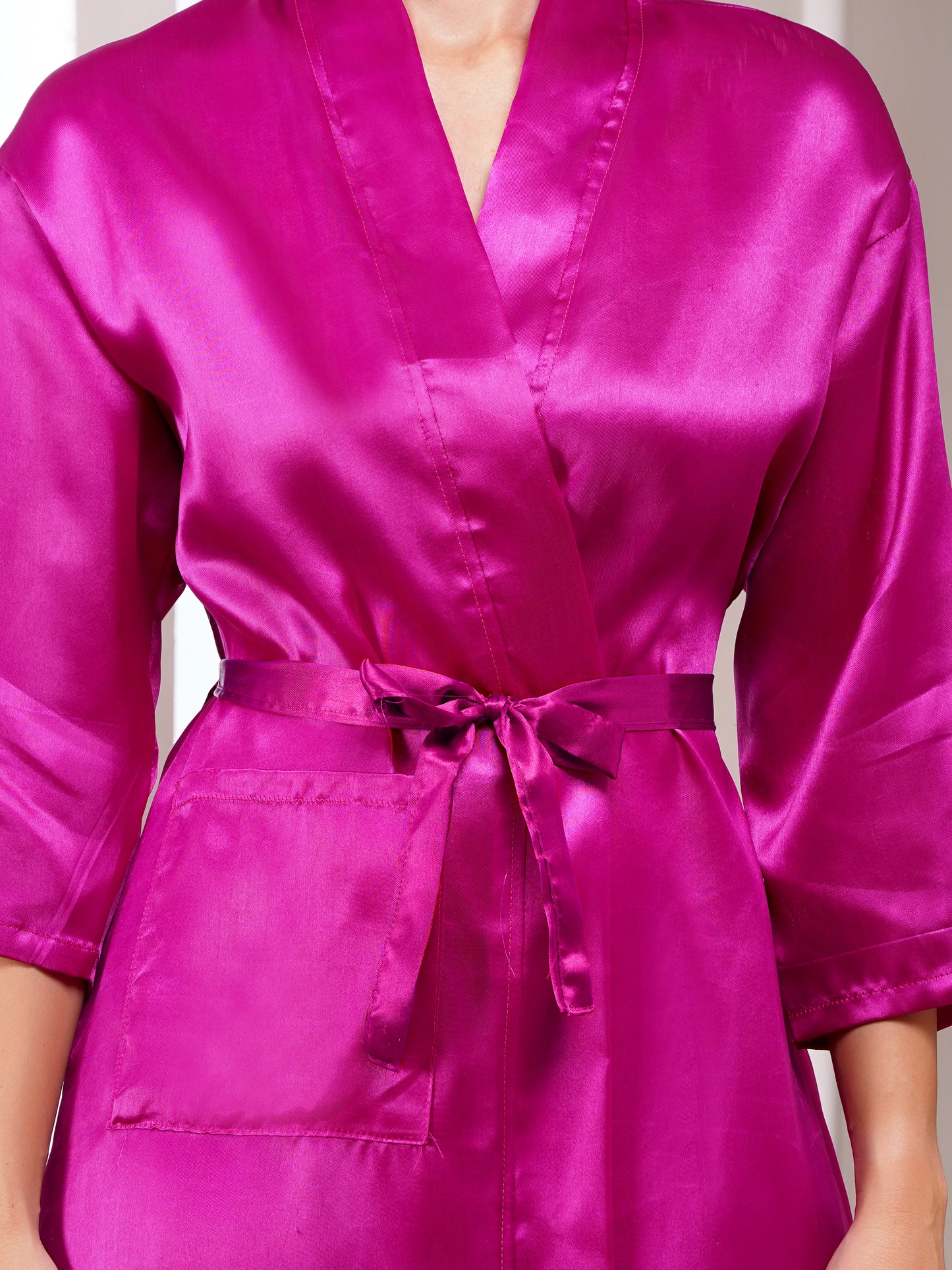 Poorak Premium Satin Full Sleeve Solid Bathrobe | Elegant Unisex Loungewear for Home & Spa