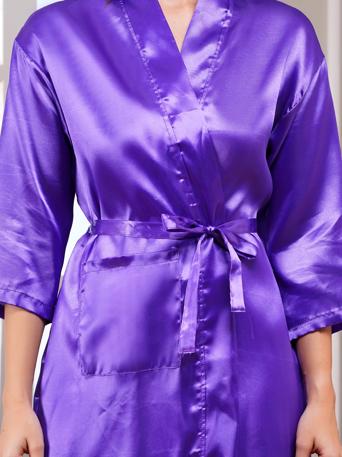 Poorak Premium Satin Full Sleeve Solid Bathrobe | Elegant Unisex Loungewear for Home & Spa