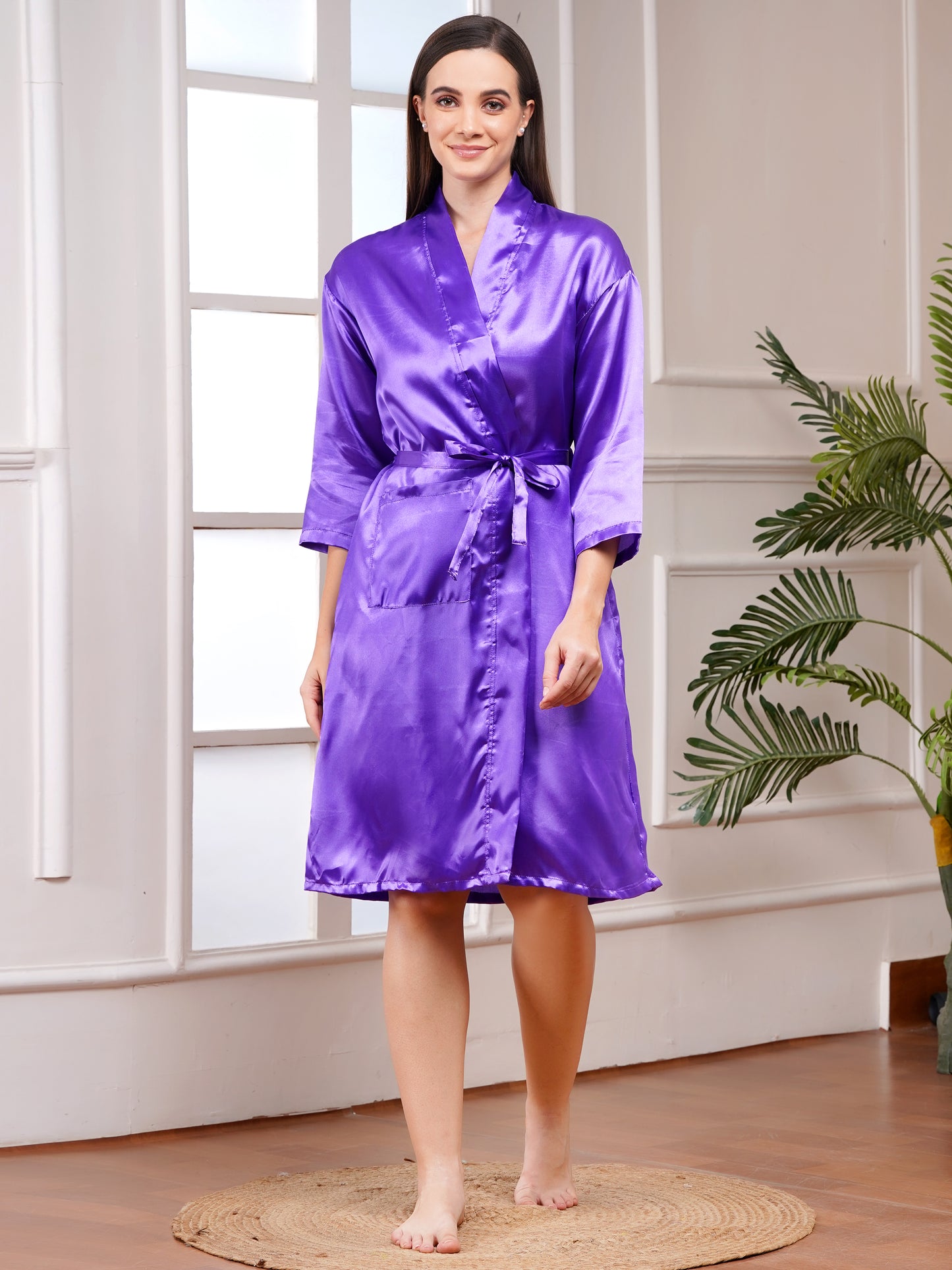Poorak Premium Satin Full Sleeve Solid Bathrobe | Elegant Unisex Loungewear for Home & Spa