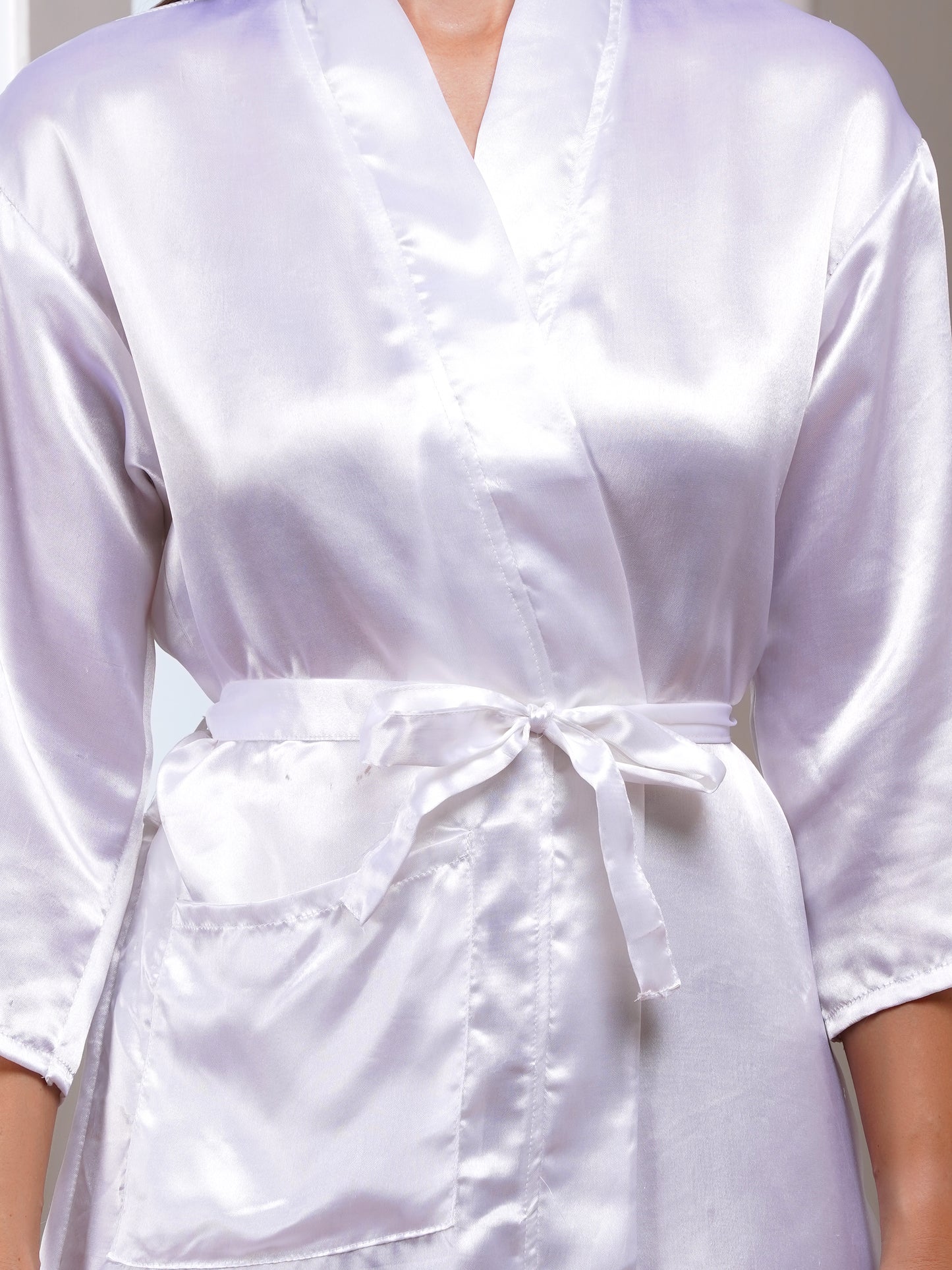 Poorak Premium Satin Full Sleeve Solid Bathrobe | Elegant Unisex Loungewear for Home & Spa