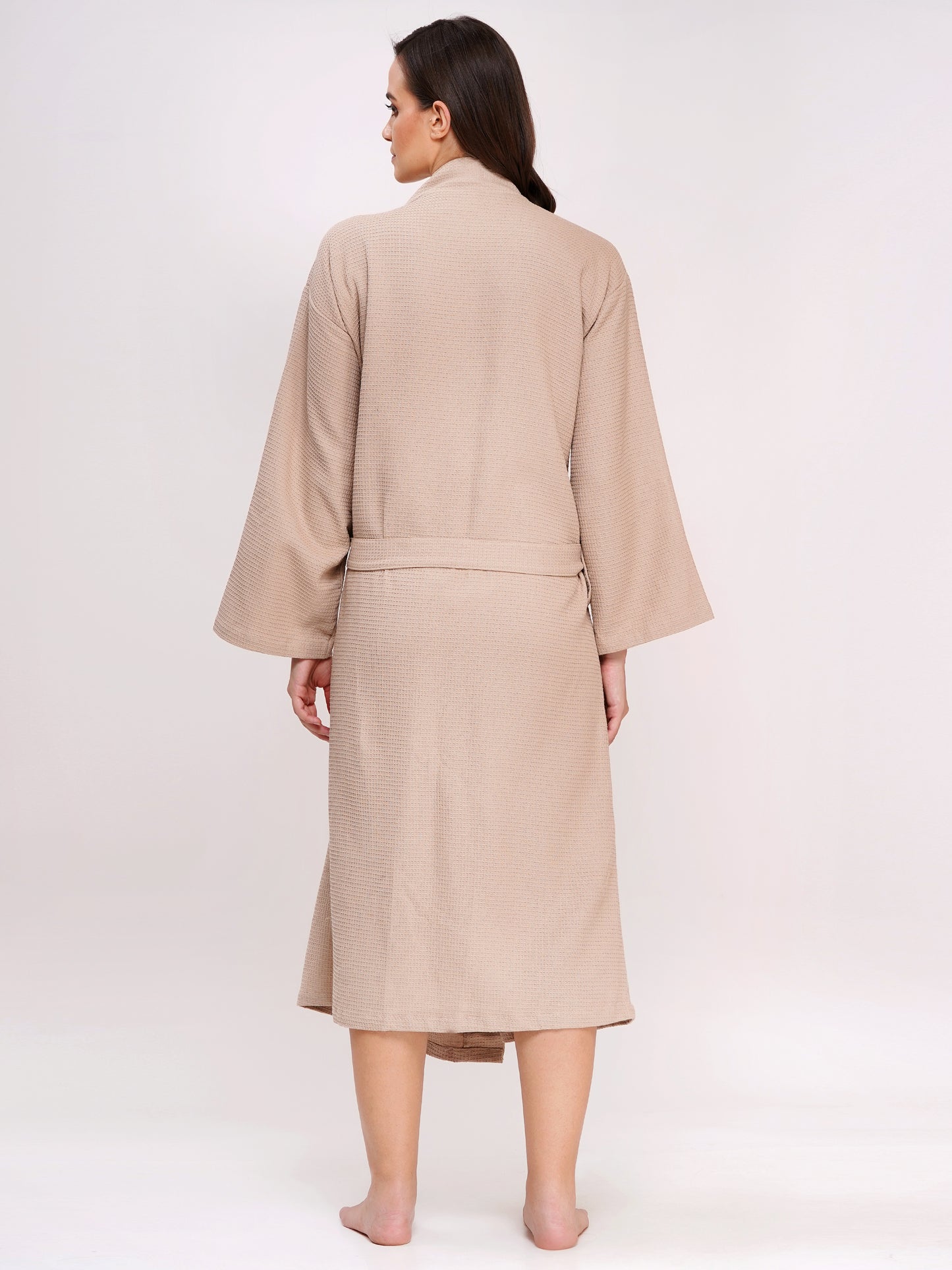 Poorak Waffle Bathrobe (Free Size, Full Sleeve) – Soft, Lightweight & Absorbent Unisex Robe for Home, Spa & Travel